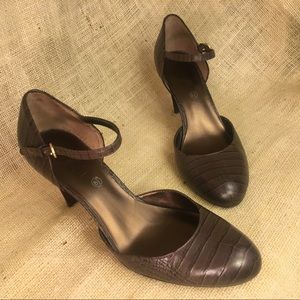 Loft Brown D’orsay Heels Ankle Strap Brown Croc